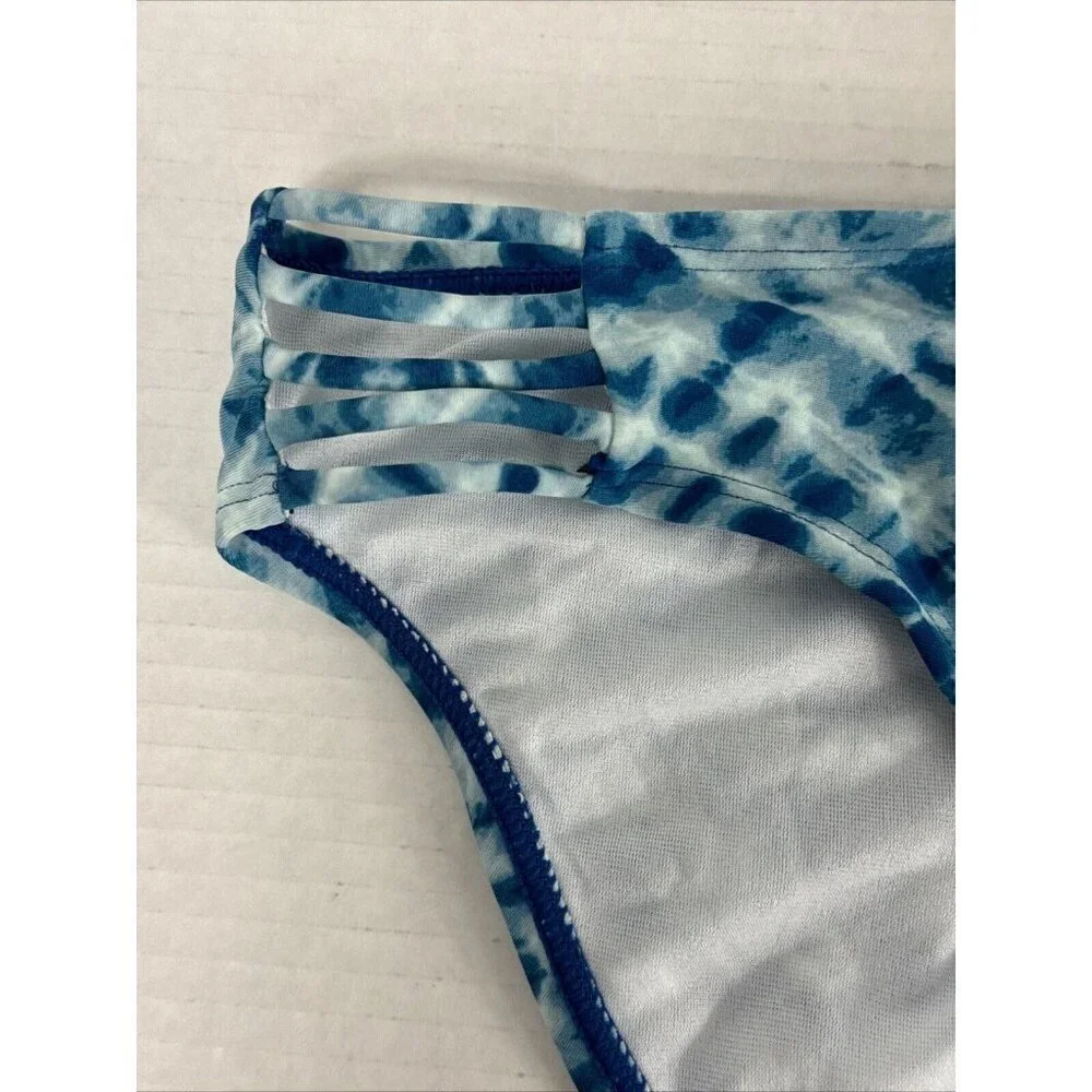 Urbanology Women's L Strappy Side Bikini Swim Bottom Blue White‎ NWT
